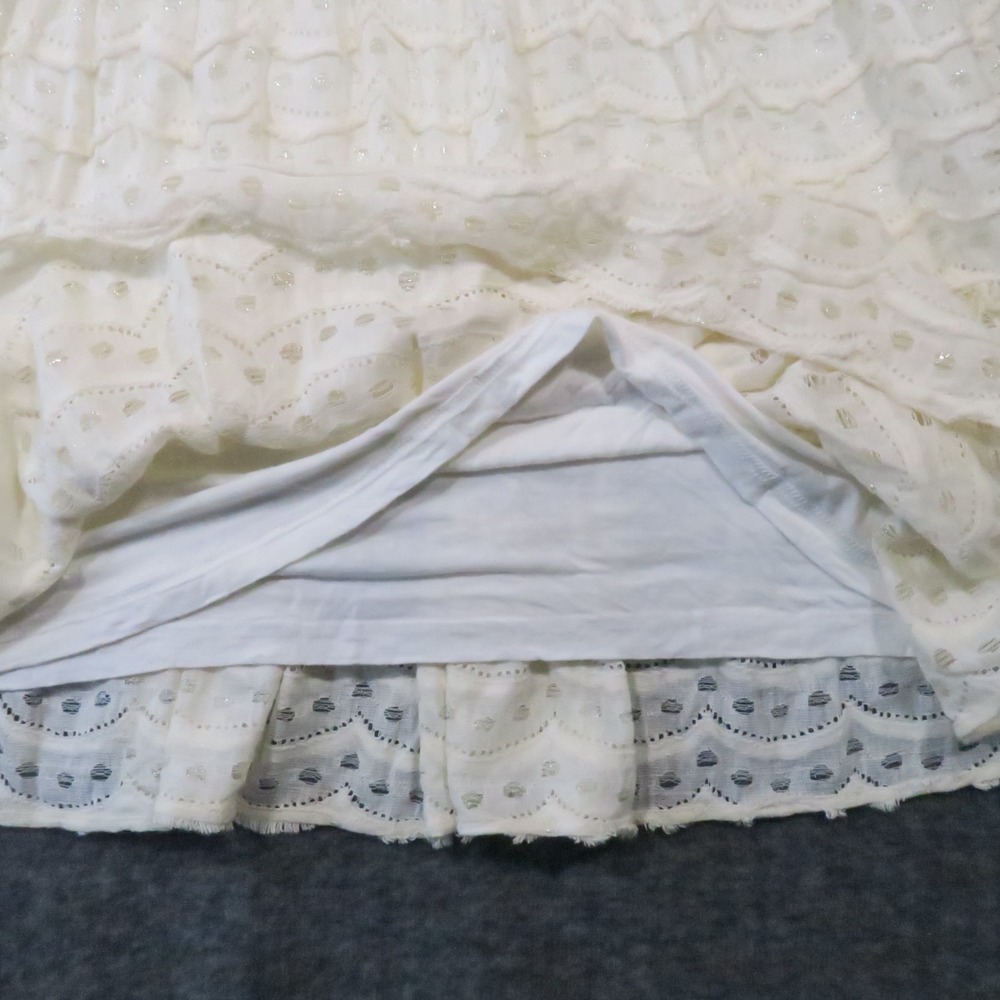 Meadow Rue Lace Tiered Midi Dress M Ivory Button Romantic Boho Cottagecore Sweet - Picture 7 of 10